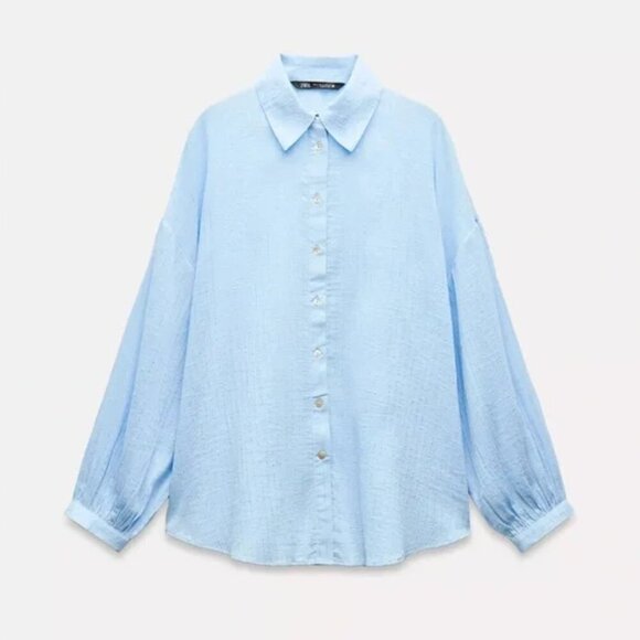 ZARA NWOT METALLIC THREAD STRIPED OVERSIZED BLOUSE - small - Picture 2 of 2